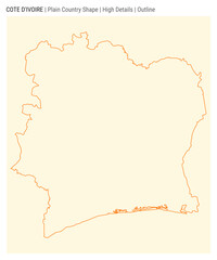 Ivory Coast plain country map. High details. Outline style. Shape of Ivory Coast. Vector illustration.