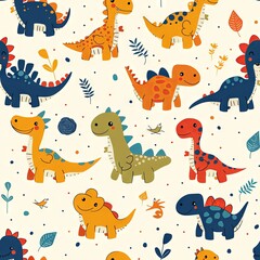dinosaur animal print, pastel watercolor, cartoon, on white background. ai generated