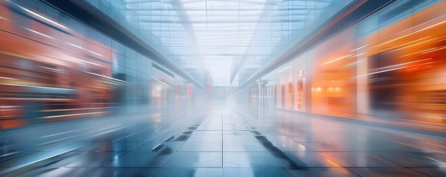 Blurred vision of a modern shopping center with dynamic storefronts. Concept Commercial Architecture, Urban Landscapes, Blurred Photography, Modern Storefronts, Dynamic Cityscape