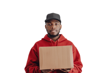 efficiency and speed of your courier service, ready to deliver the package without markings, on a neutral white background.
