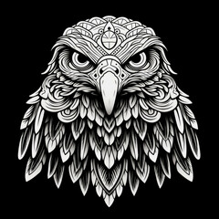 Eagle Mandala Style Illustration, black and white