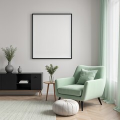 Mockup poster frame on elegant living room wall, interior mockup design