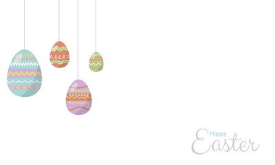Happy Easter day concept. Colorfull of easter eggs hangs on white background with copyspace. For greeting card, banner.