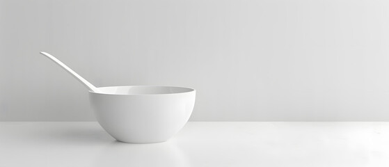 White Bowl and Spoon Isolated on a White Background