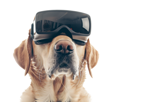 dog wearing VR glasses, portraying an adventurous explorer ready to embark on virtual adventures