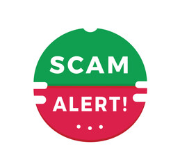 Scam alert sign, red sticker for banner modern style. Vector design template.
