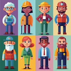 Naklejka premium Set of professions people characters. Vector illustration in flat cartoon style.