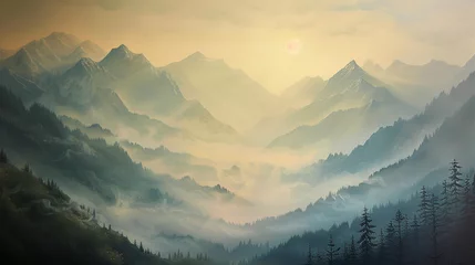 Fototapeten misty morning in the mountains © Ateeq