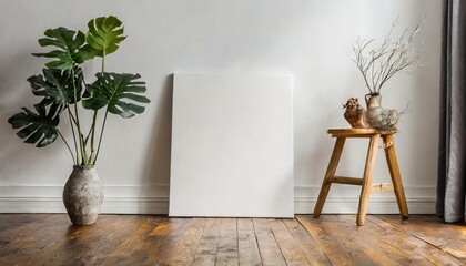 Clean Slate Blank Canvas on Laminate Flooring - obrazy, fototapety, plakaty