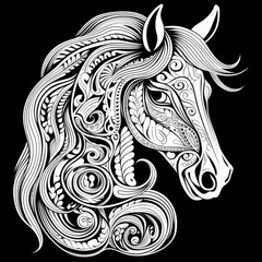 Obraz premium Horse Mandala Style Illustration, black and white