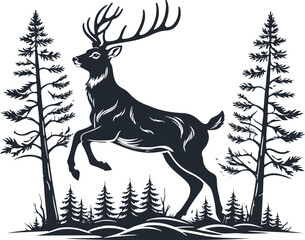 Deer in the forest, vector illustration	