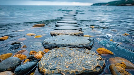 Long Row of Stepping Stones in Water