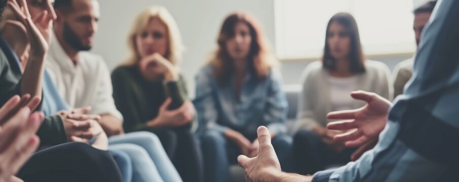 People therapy session concept. group of people talks about addictions