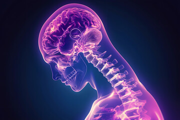 Healthcare concept: human brain and skeleton anatomy illustration - obrazy, fototapety, plakaty