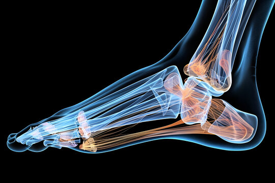 Detailed color x-ray of human foot with flat feet for medicine and treatment