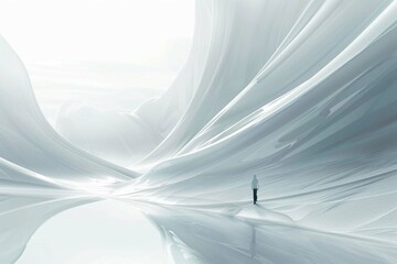 Abstract white futuristic background with fractal horizon