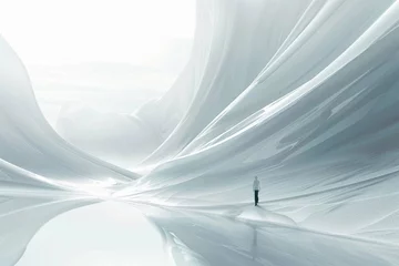 Gordijnen Abstract white futuristic background with fractal horizon © Areesha