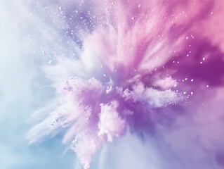 A vivid burst of pink and purple hues with particles scattered throughout, depicting a dynamic and colorful explosion.