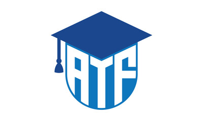 ATF initial letter academic logo design vector template. school college logo, university logo, graduation cap logo, institute logo, educational logo, library logo, teaching logo, book shop, varsity - obrazy, fototapety, plakaty