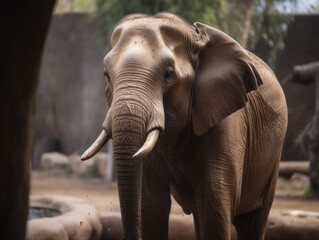 Fototapeta na wymiar elephants with sad eyes behind bars in captivity. international Day of Action for Elephants in Zoos