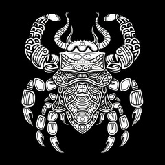 Naklejka premium Scorpion Mandala Style Illustration, black and white
