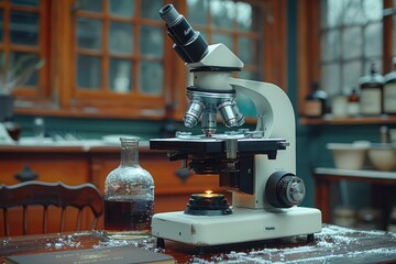 experiments and practical work with a microscope in the laboratory professional photography