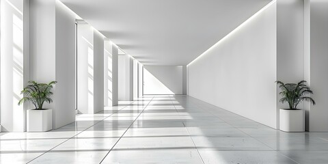 White Minimalistic Interior with Empty Walls and Floors for Background Images. Concept Minimalistic, Interior Design, Empty Spaces, White Backgrounds, Clean Aesthetics
