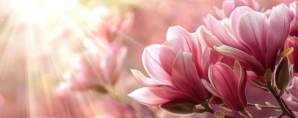 Fototapeten beautiful, wonderful spring background with blooming magnolia branches. wallpaper. banner. © MK studio