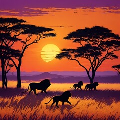 Fototapeta na wymiar animals in the sunset
