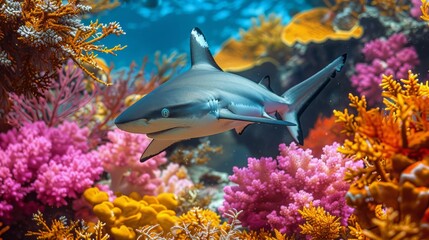 Shark Swimming Through Colorful Coral Reef