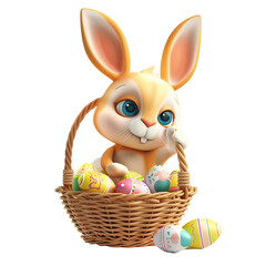 easter bunny with basket of eggs vector cartoon illustration isolated on transparent background - Generative AI