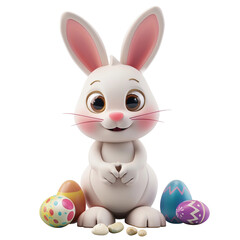 easter bunny with easter eggs vector cartoon illustration isolated on transparent background - Generative AI