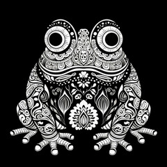 Toad Mandala Style Illustration, black and white
