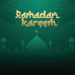Ramadan Kareem Background with Green and Gold Color