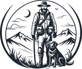 Hunter and hunting dog, vector illustration - 752270850