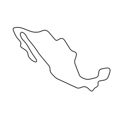 Mexico country simplified map. Thin black outline contour. Simple vector icon