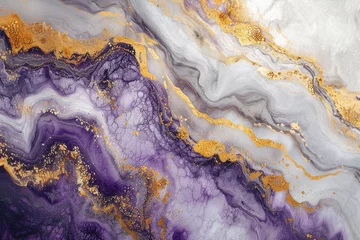 Cercles muraux Cristaux Elegant Marble Surface with Gold and Purple Veining
