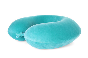 One turquoise travel pillow isolated on white