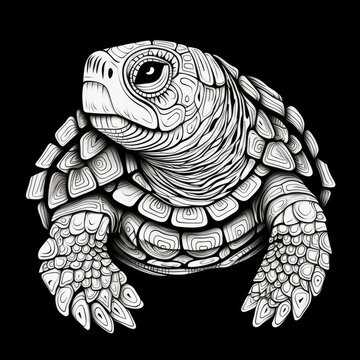 Snapping Turtle Mandala Style Illustration, black and white
