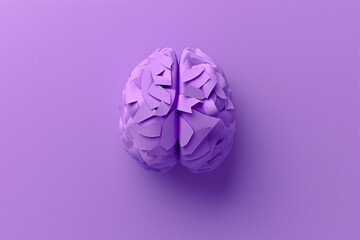 World Brain Tumor Day concept with papercut brain top view, isolated on purple, symbolizing epilepsy, Alzheimer's, and Parkinson's awareness, minimalist 