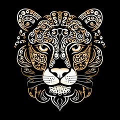 Leopard Mandala Style Illustration, black and white