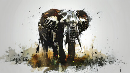 graphic oil painting of an elephant on a white background