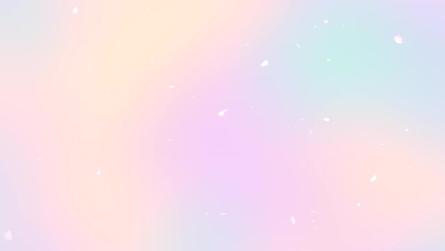 Looped cartoon flower petals flying up on iridescent gradient color background animation.