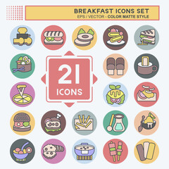 Fototapeta premium Icon Set Breakfast. related to Food, Diner symbol. color mate style. simple design editable. simple illustration