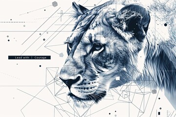 Abstract Lioness Formed by Geometric Shapes in Gradient Color Background