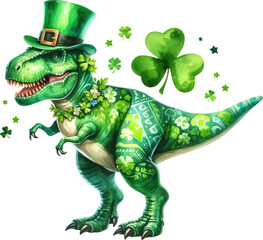 Dinosaur Saint Patrick's day Clipart, Transparent background, Watercolor St Patrick’s Day Clipart