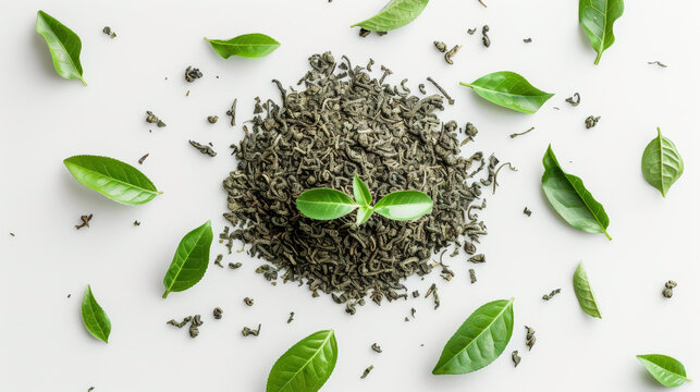 tea leaves on white background