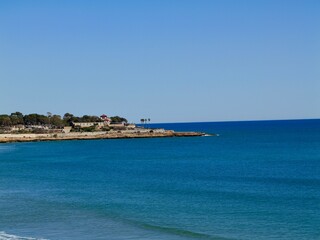 View of beach Playa El Miracle and sea, Tarragona, Mediterranean sea cost of Spain