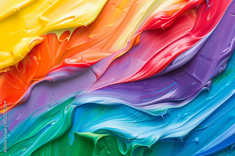 Canvas Prints illustration of oil color painted abstract rainbow waves background. created with generative ai