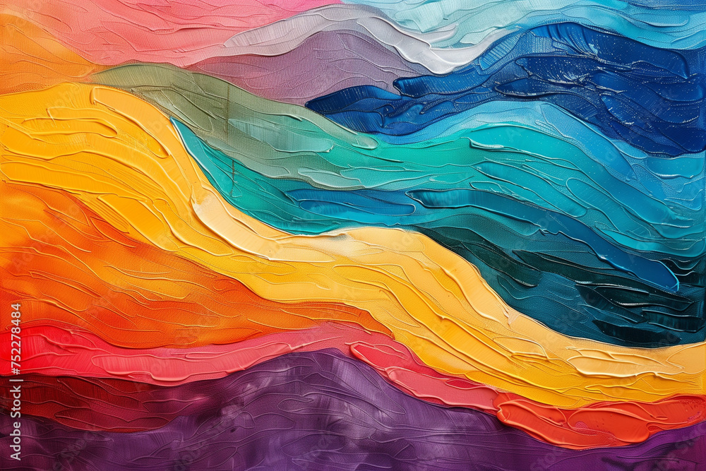 Canvas Prints illustration of oil color painted abstract rainbow waves background. created with generative ai